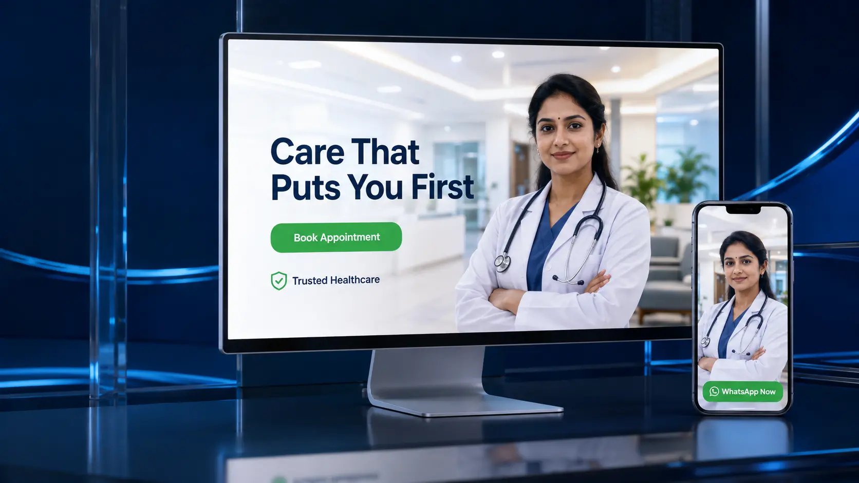 Premium business website displayed on desktop and mobile devices